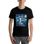 Penguin Starry Night Funny Penguin Art Van Gogh Style  High-quality Stitching T-Shirt