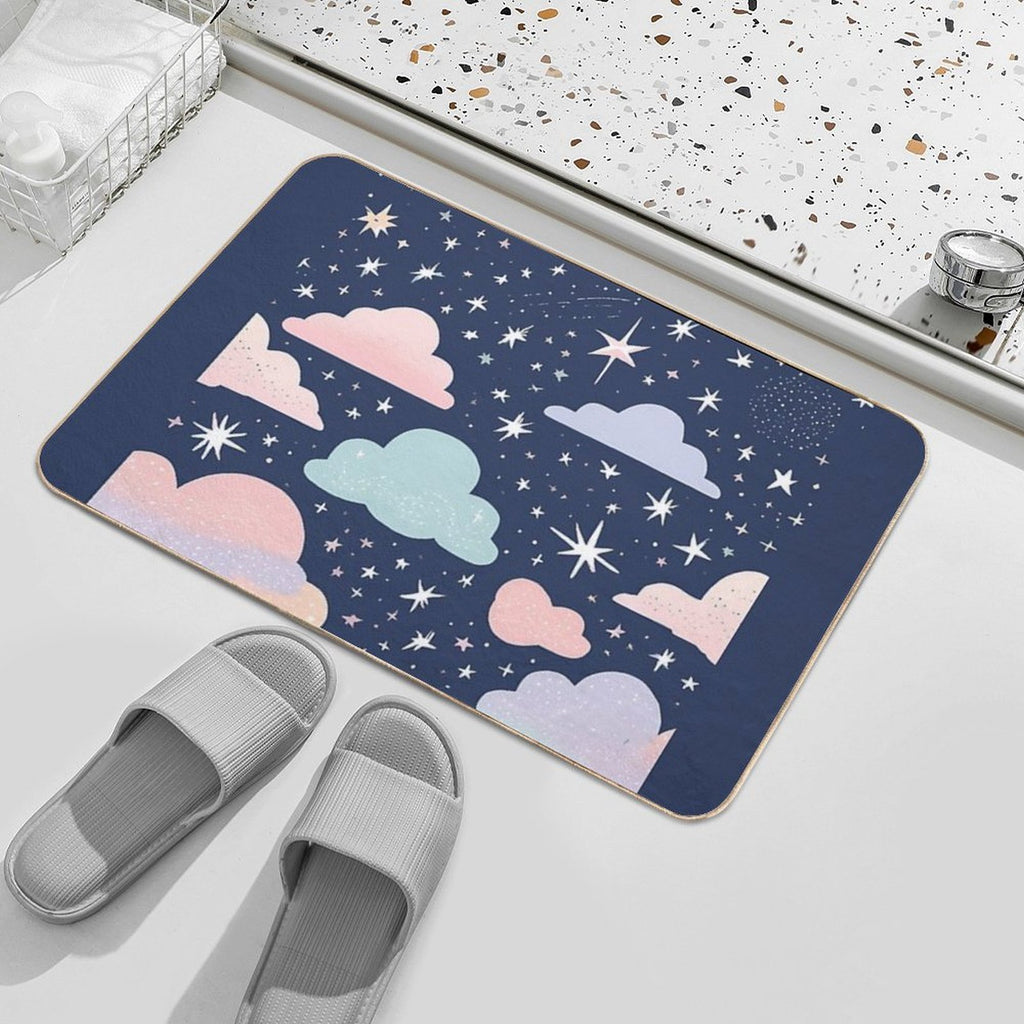 Cute Pastel Clouds Sparkly Night Sky  Slip-Resistant Bath Mat