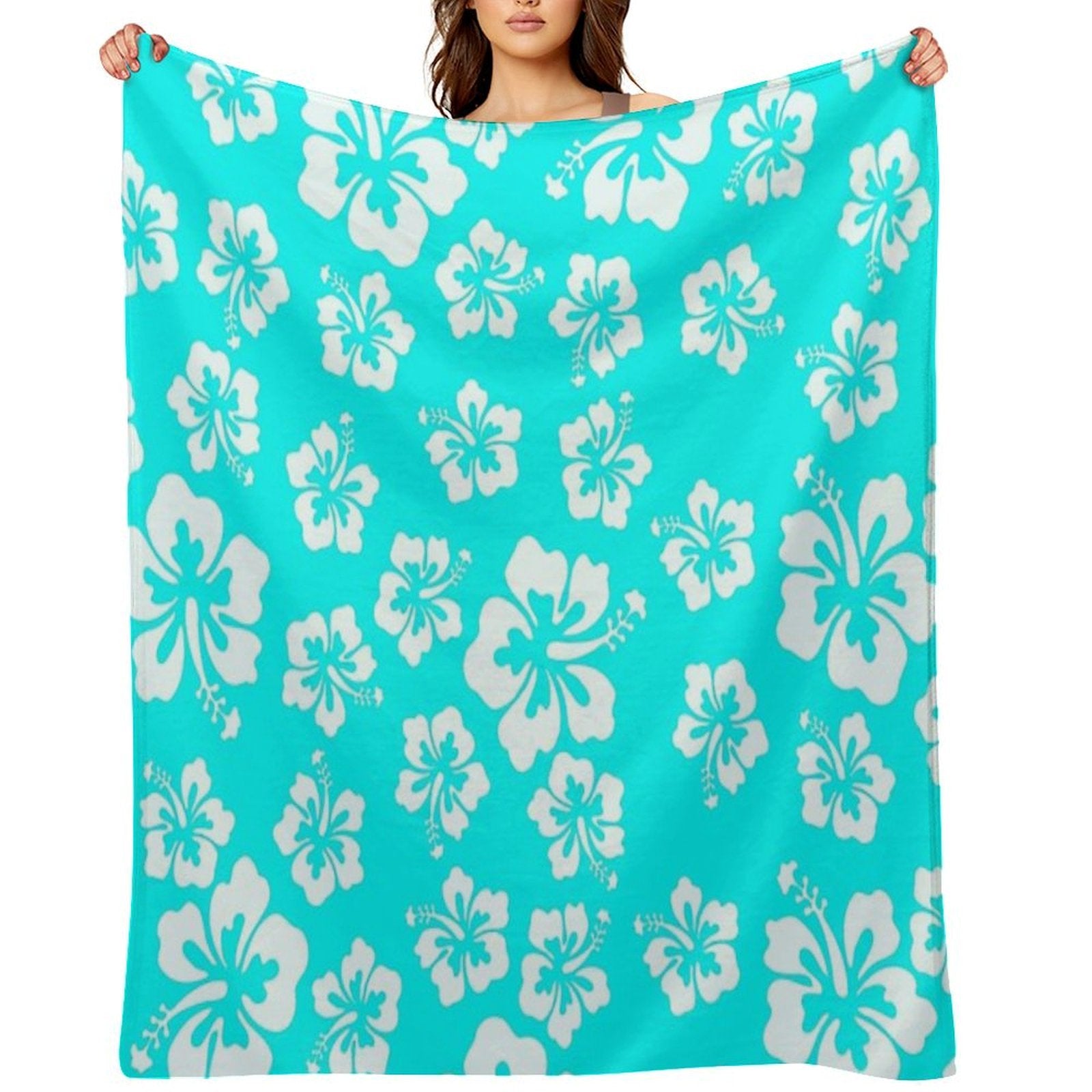 Bright Aqua Blue Hibiscus Hawaiian Flower Aloha Wrinkle-free Throw Blanket