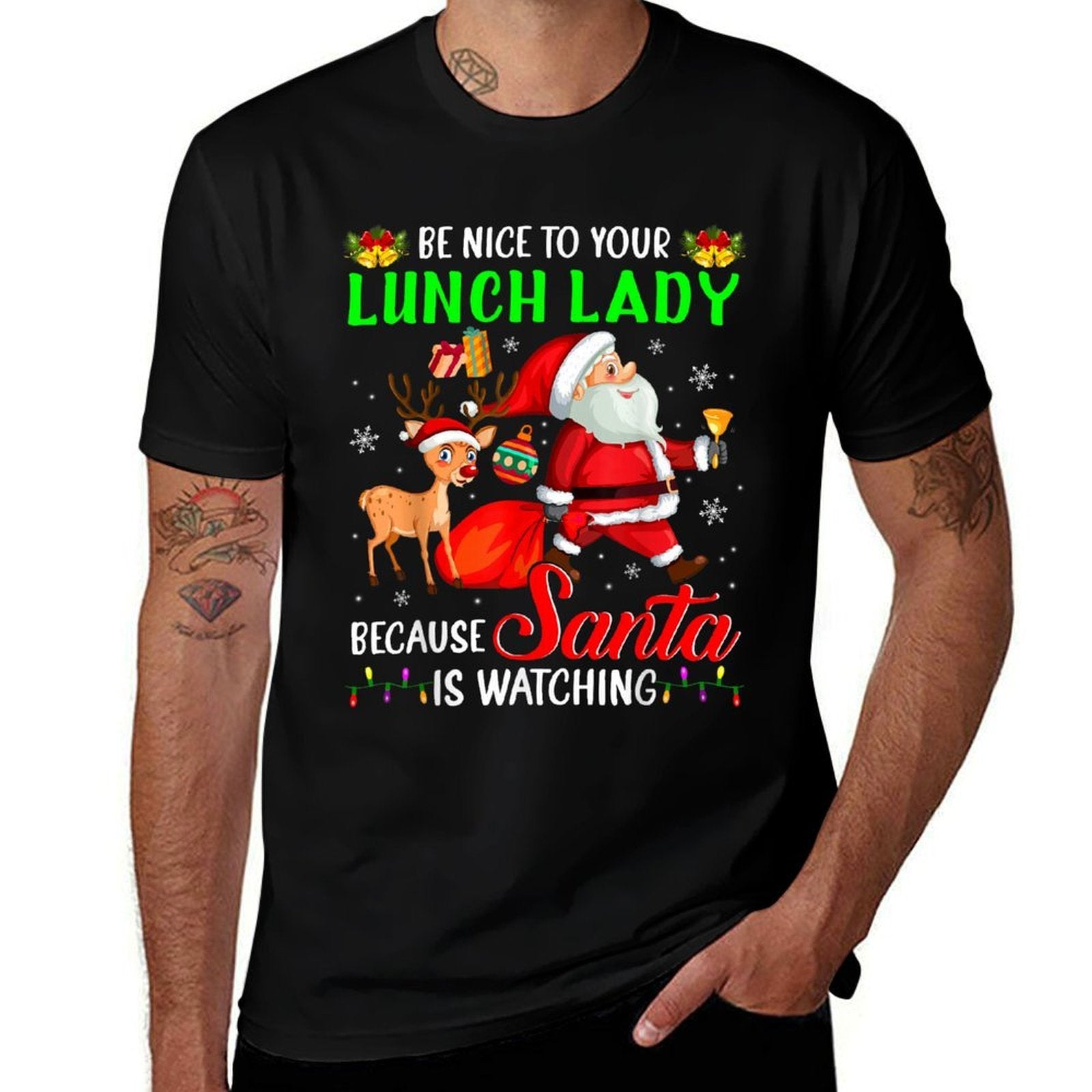Be Nice To Your Lunch Lady Santa Is Watching Christmas  Vintage-inspired T-Shirt