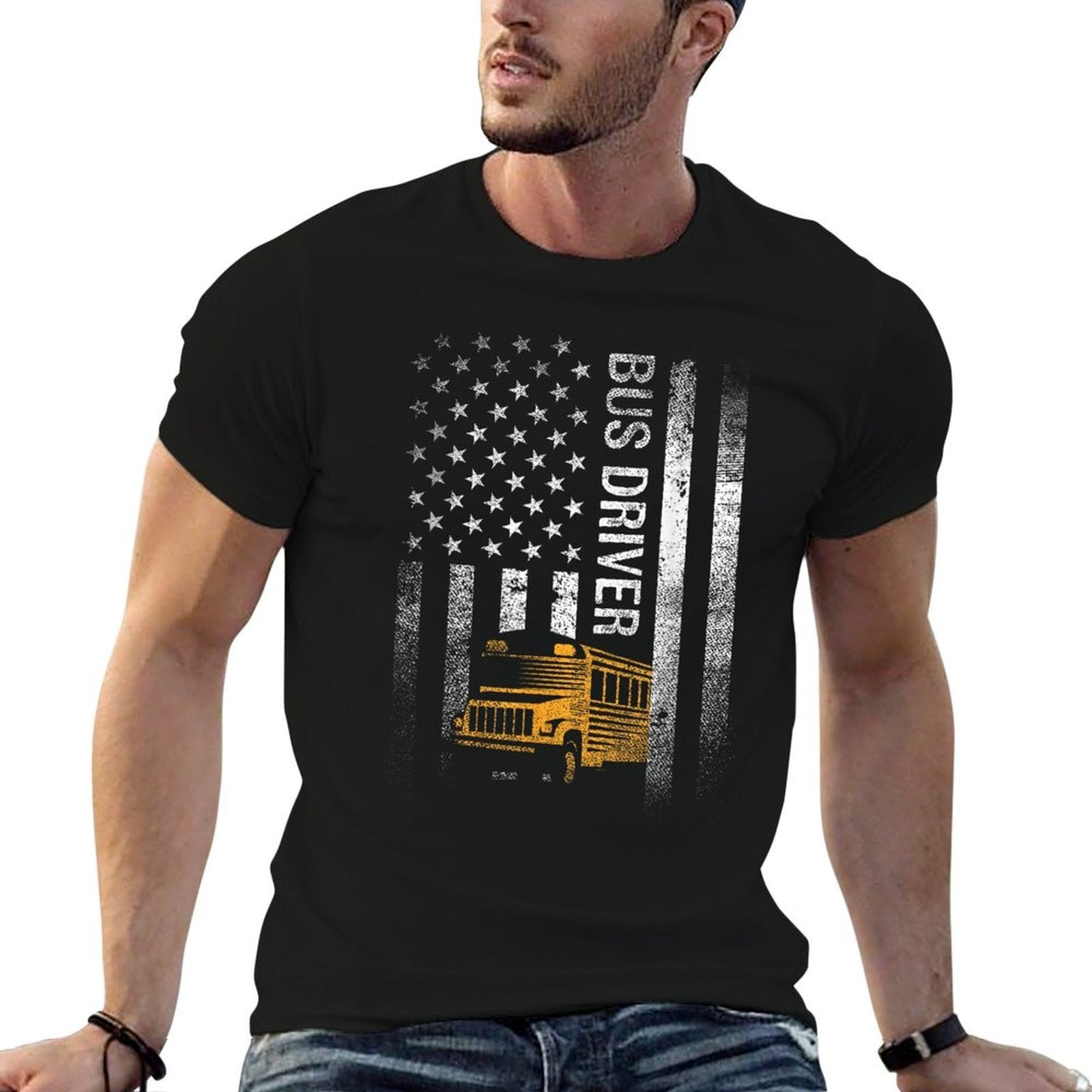 School Bus Driver Usa American Funny Bus Driver Gift  Cotton T-Shirt