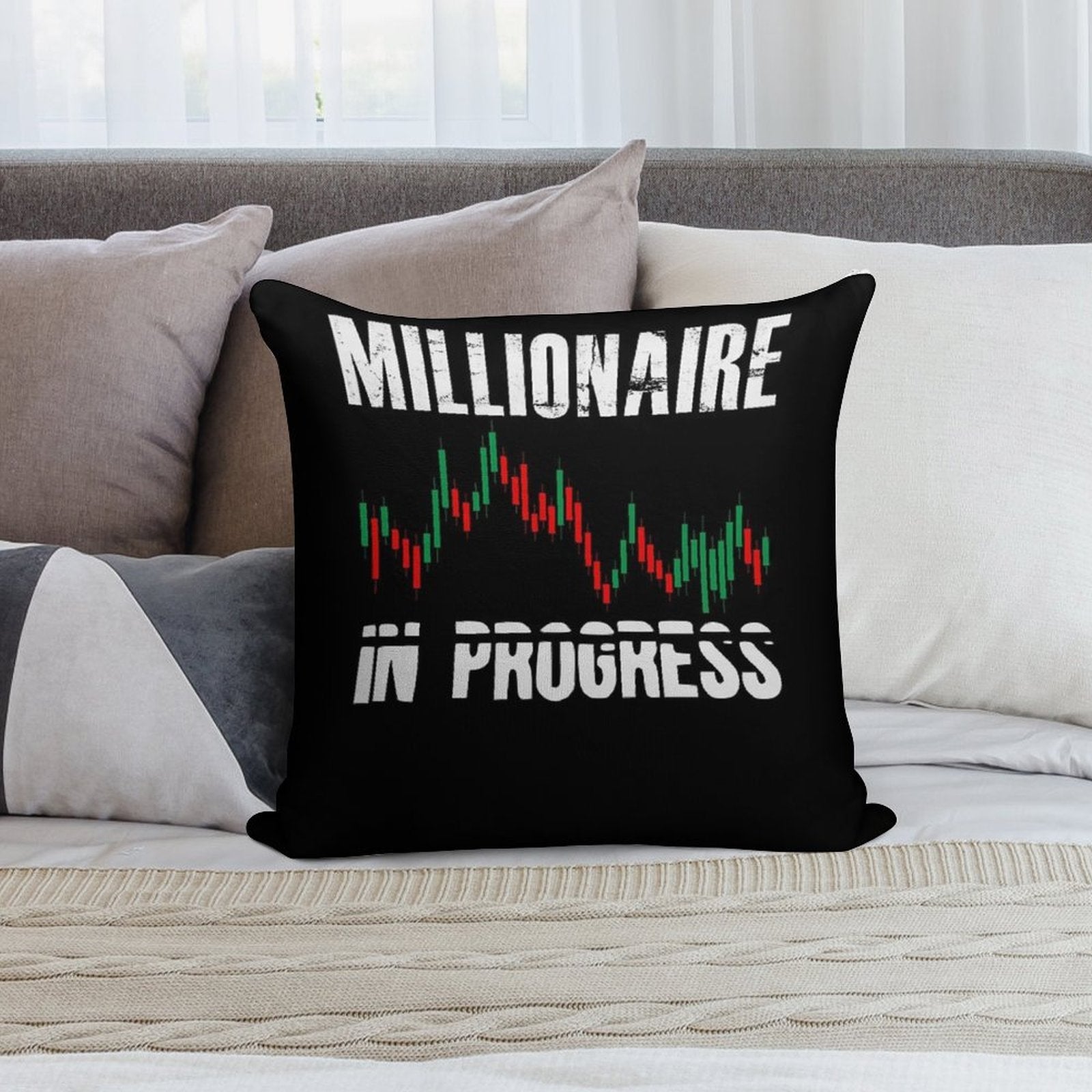 Millionaire In Progress  Daytrader Trader Trading Soft Bedroom Essential Throw Pillow