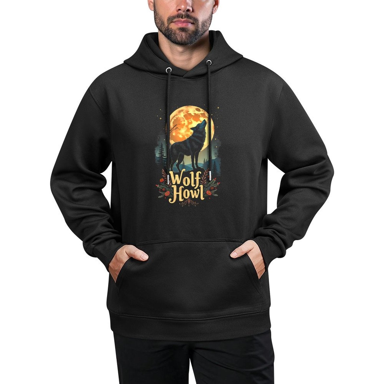 Wolf Howl Moon Graphic - Forest Animals Men’s Women’s Moisture-Wicking Hoodie