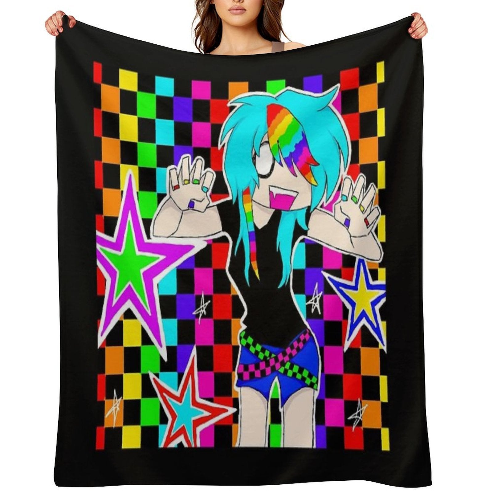 Colourful Rainbow Scene Girl Quick-dry Throw Blanket