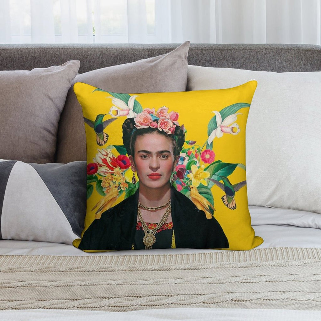 Frida Kahlo And Flowers Exotic Parrots Hummingbird ,Frida Kahlo Soft Multiple Sizes Throw Pillow