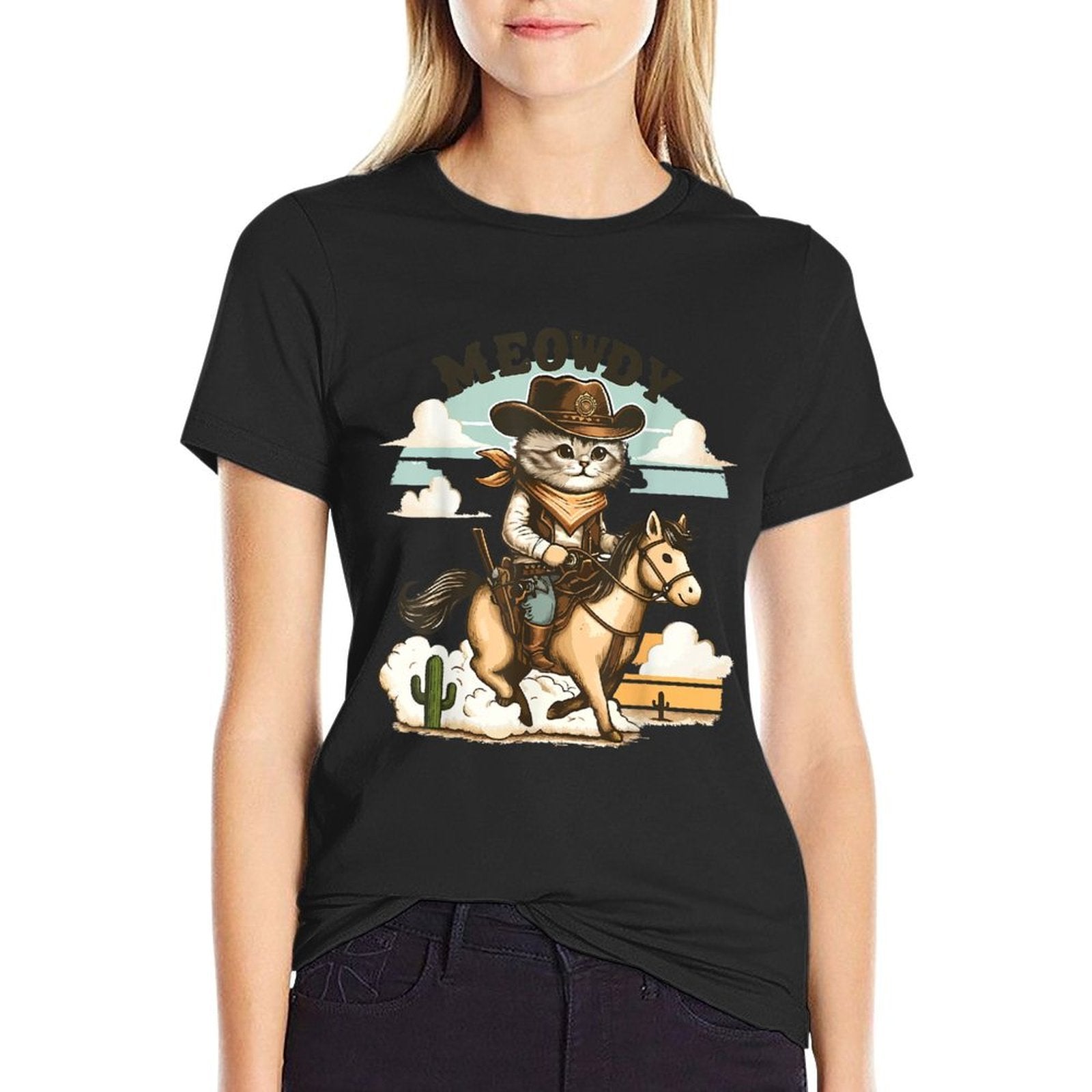 Meowdy Partner Cat Cowboy Horse Howdy Funny Country Western  Tagless Design T-Shirt