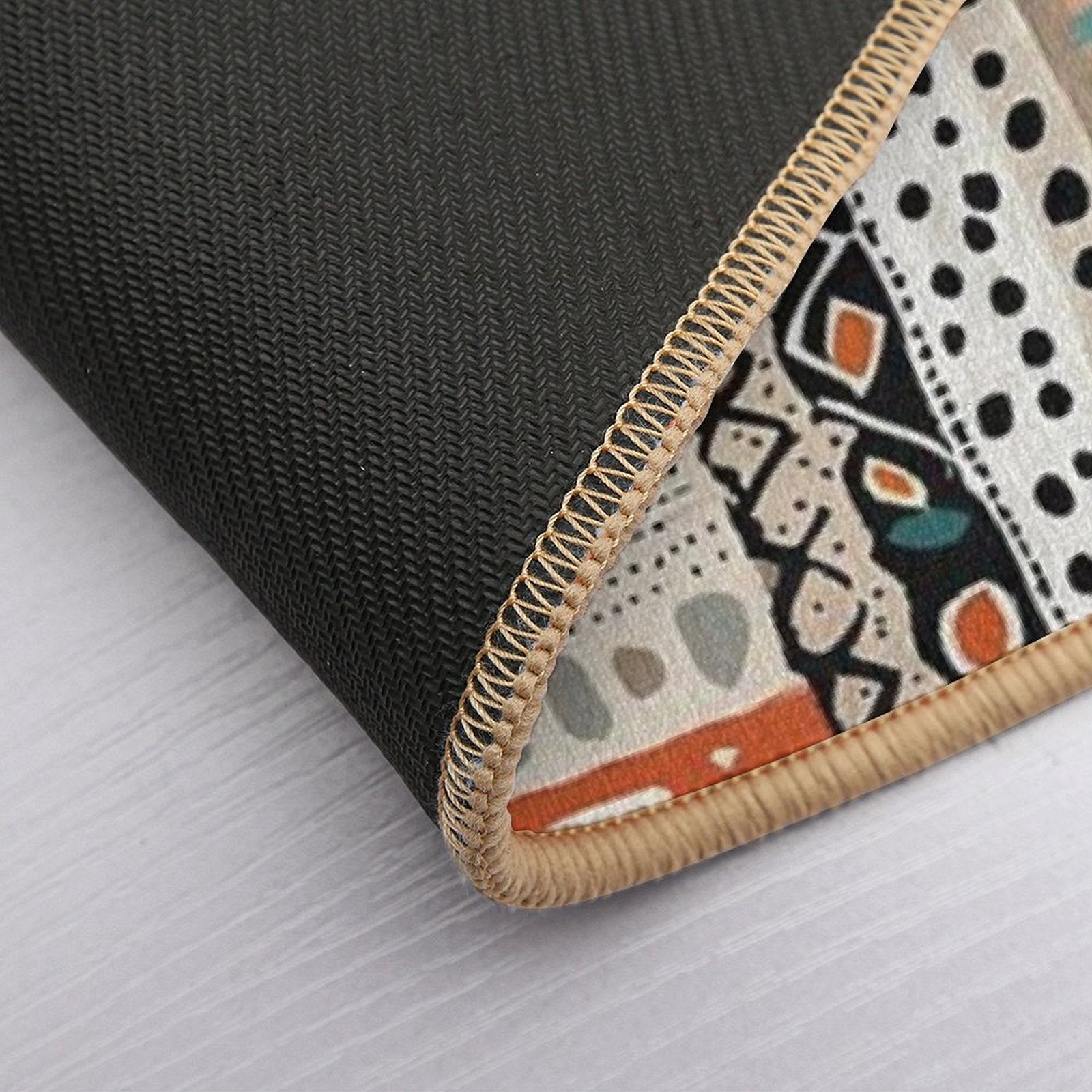 Traditional Kilim Indian Pattern, Ethnic Geometric Abstract Scandinavian Design in Watercolor Painting  Versatile Bath Mat