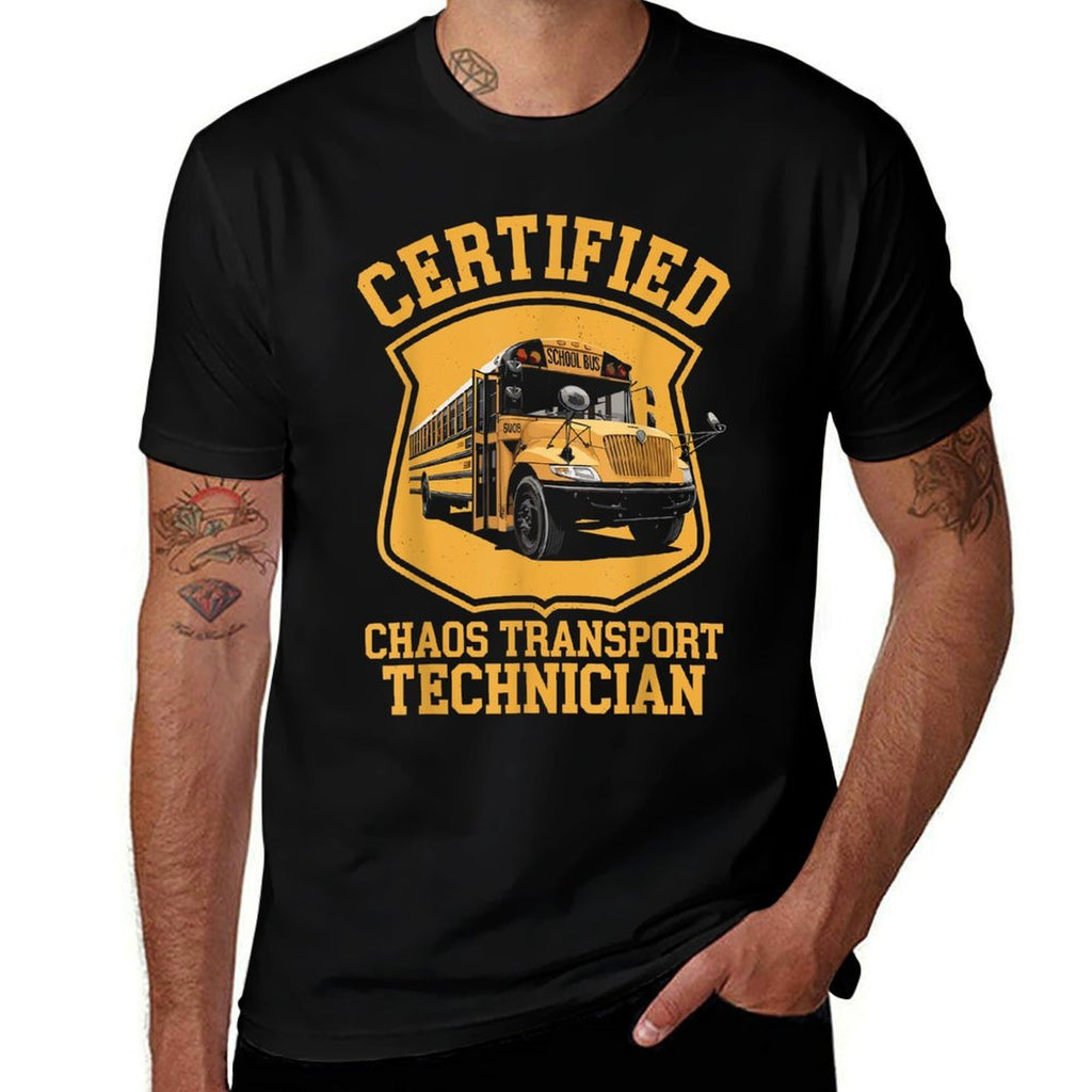 Certified Chaos Transport Technician Funny School Bus Driver  Rolled Sleeves T-Shirt