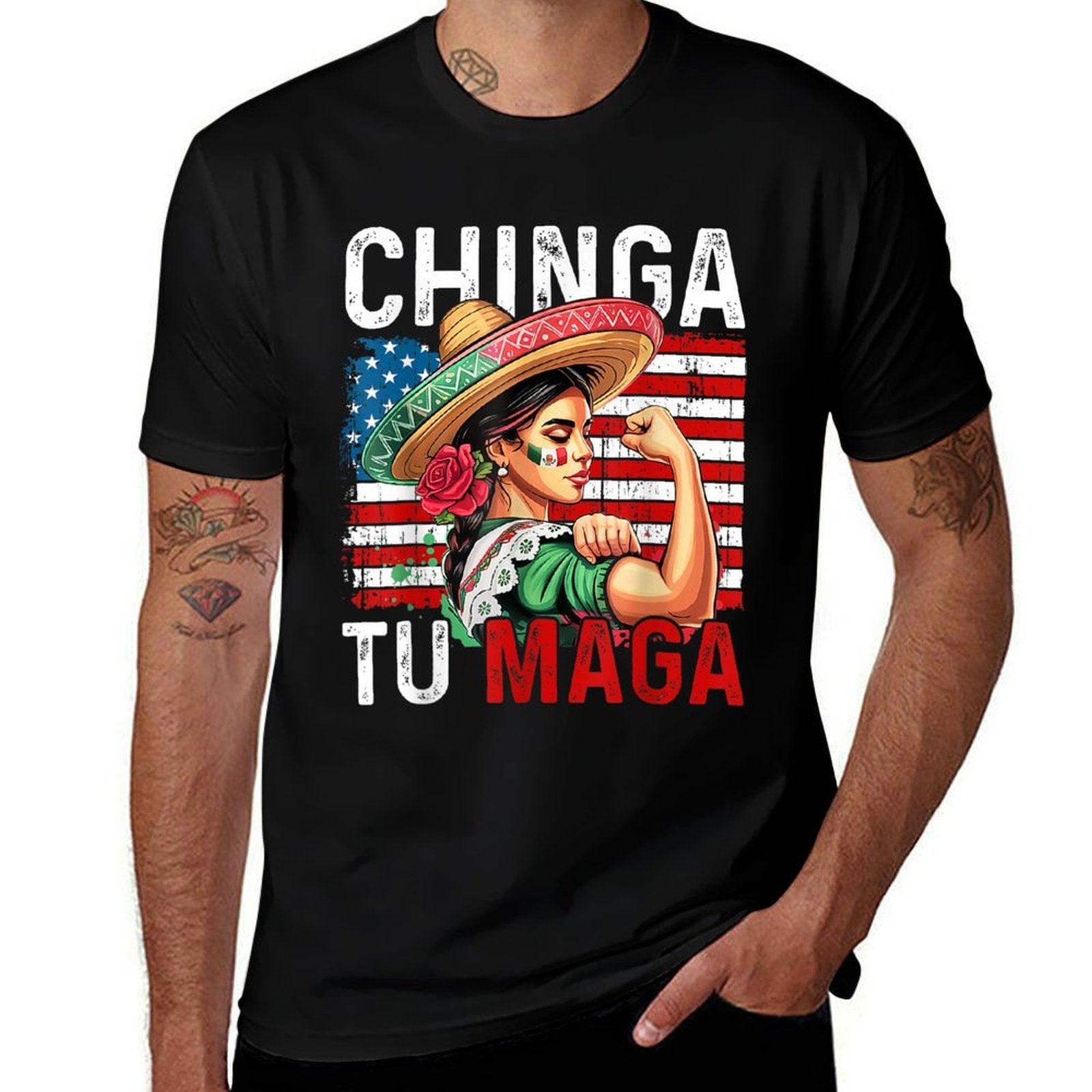 Chinga Tu MAGA Funny Mexico Vintage Women  Graphic-printed T-Shirt