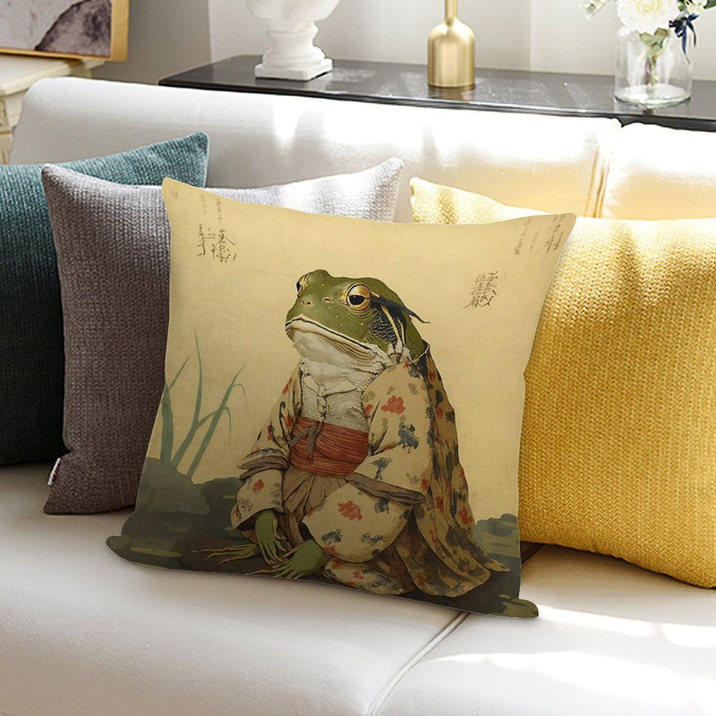 Vintage Japanese Unimpressed Frog Soft Ultra-Soft Texture Throw Pillow