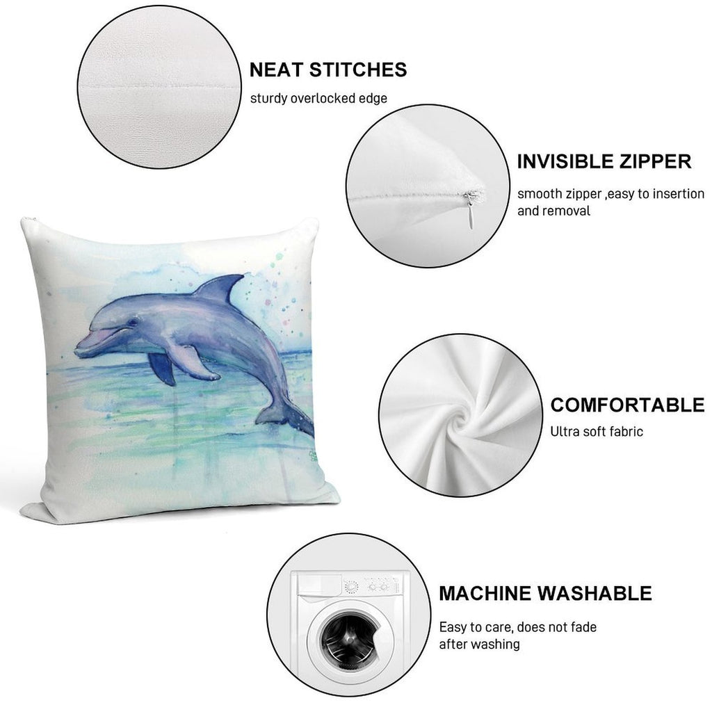 Dolphin Watercolor Soft Home Decor Throw Pillow