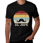 Retro El Jefe Funny Mexican Boss Funny Cinco De Mayo  Heathered Texture T-Shirt