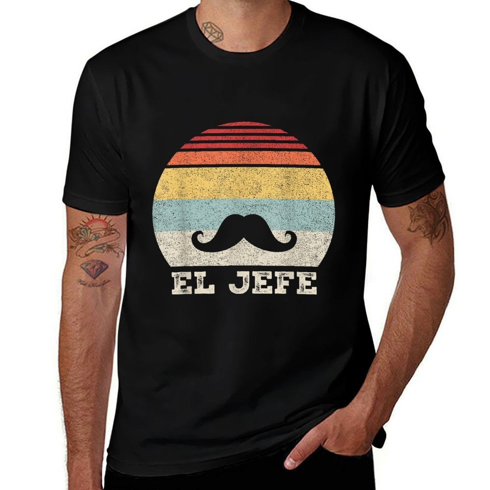 Retro El Jefe Funny Mexican Boss Funny Cinco De Mayo  Heathered Texture T-Shirt