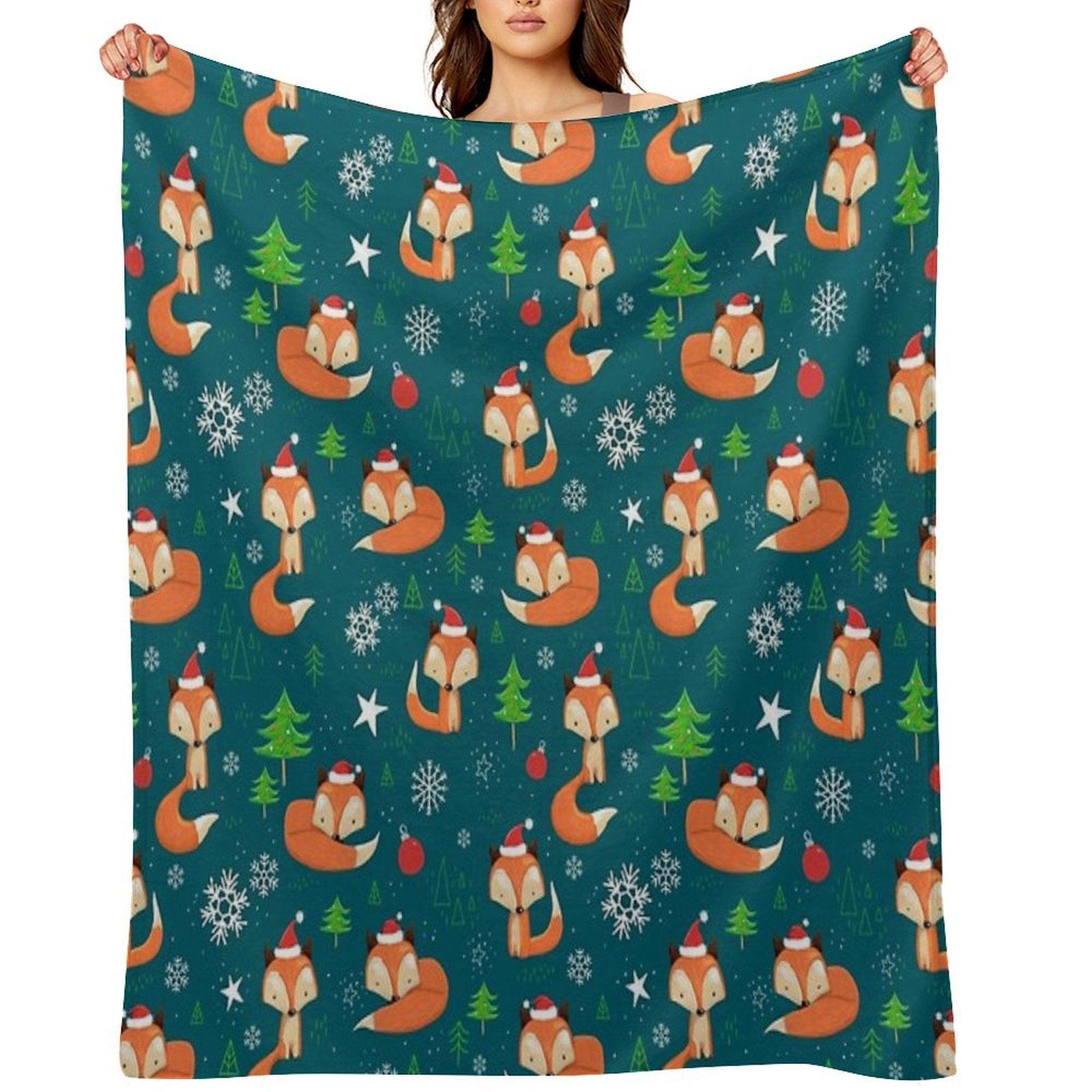 Winter Fox Christmas Holiday Machine-washable Throw Blanket