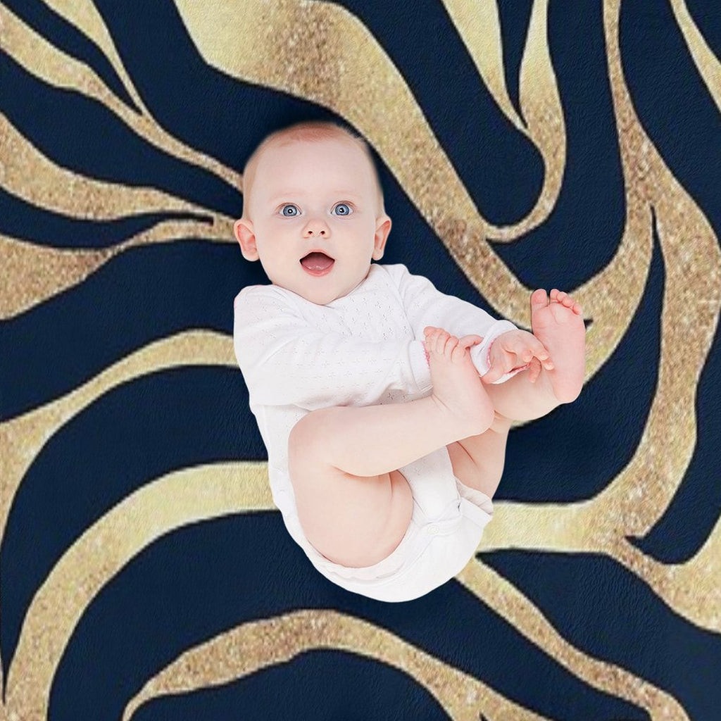 Elegant Navy Blue Gold Zebra Print Wrinkle-free Throw Blanket