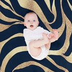 Elegant Navy Blue Gold Zebra Print Wrinkle-free Throw Blanket