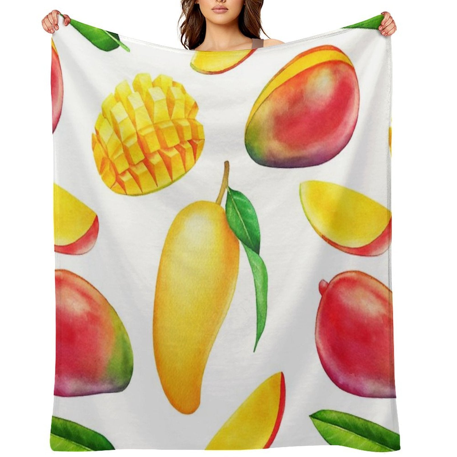 Hand-painted Watercolor Mango Velvety-soft Throw Blanket