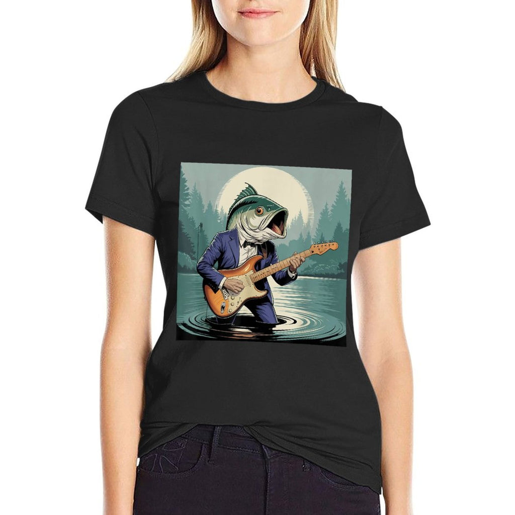 Funny Fish Playing Bass Guitar Funny Cursed Meme Fishing  Classic T-Shirt
