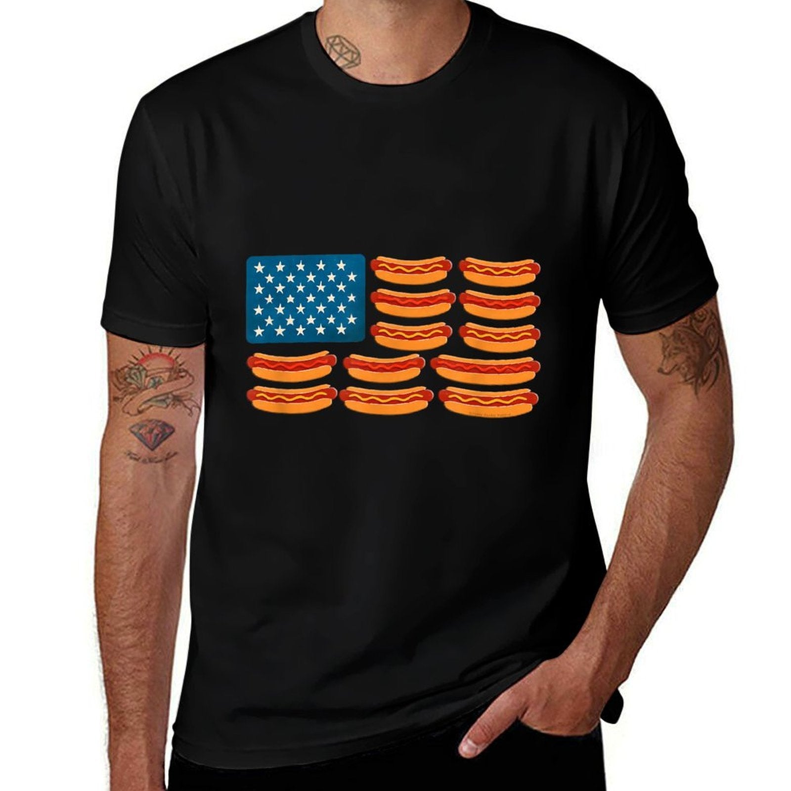 Hot Dog American Patriotic BBQ USA Funny 4th of July  Lightweight T-Shirt
