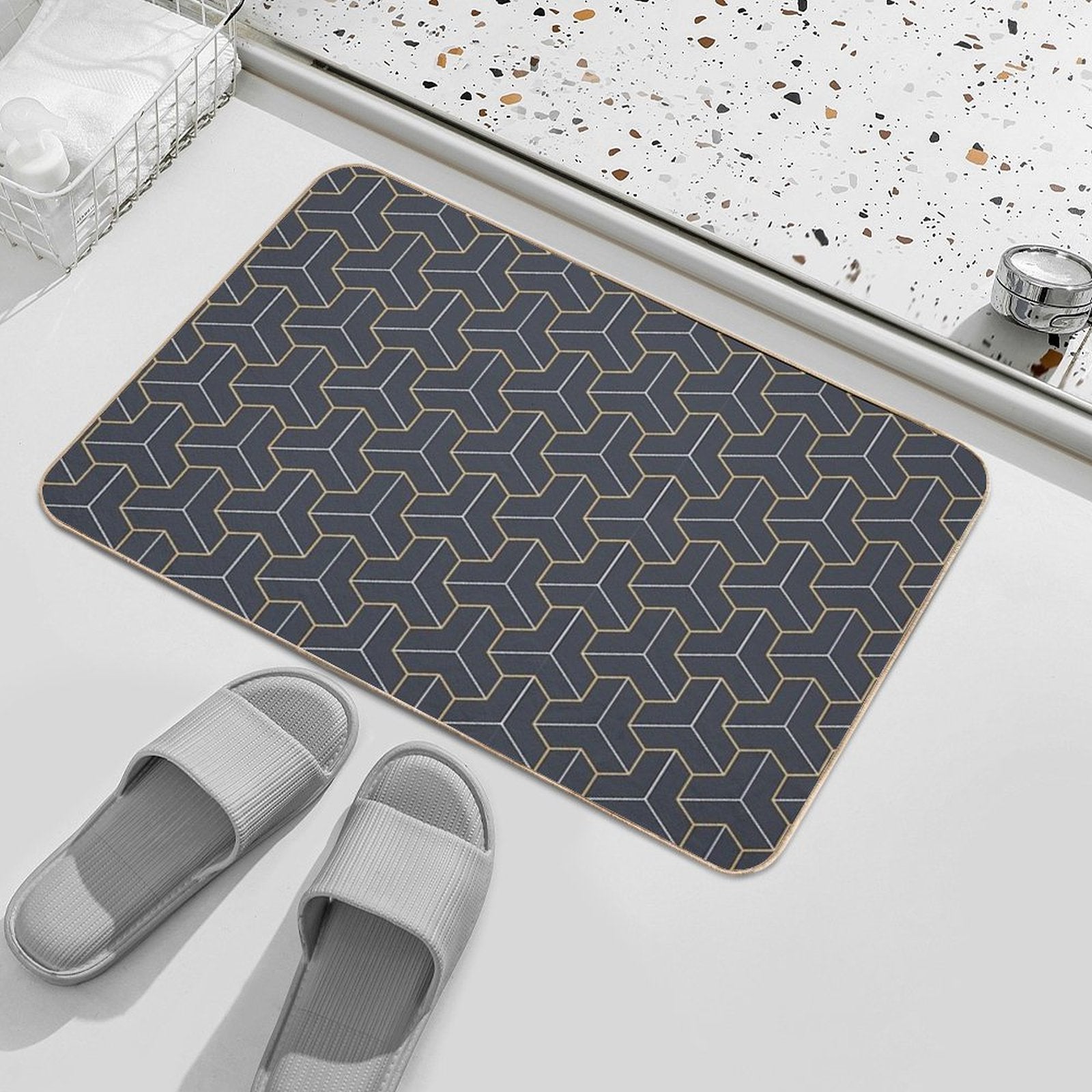 Geometric Background with Triple Hexagonal Elements.  Versatile Bath Mat