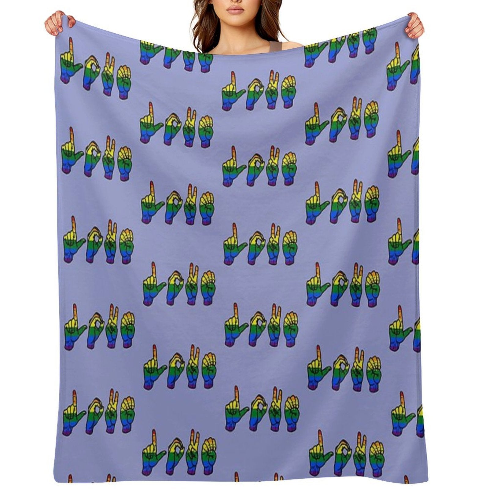 Rainbow LOVE ASL Hands Sustainable Throw Blanket