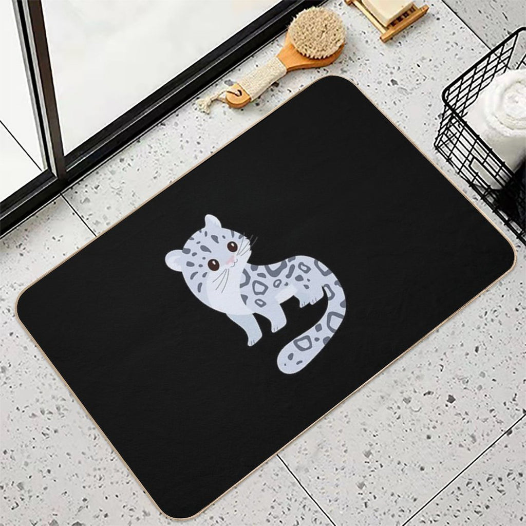 Snow Leopard Cute Kawaii Cartoon Illustration For Kids  Pet-Safe Bath Mat