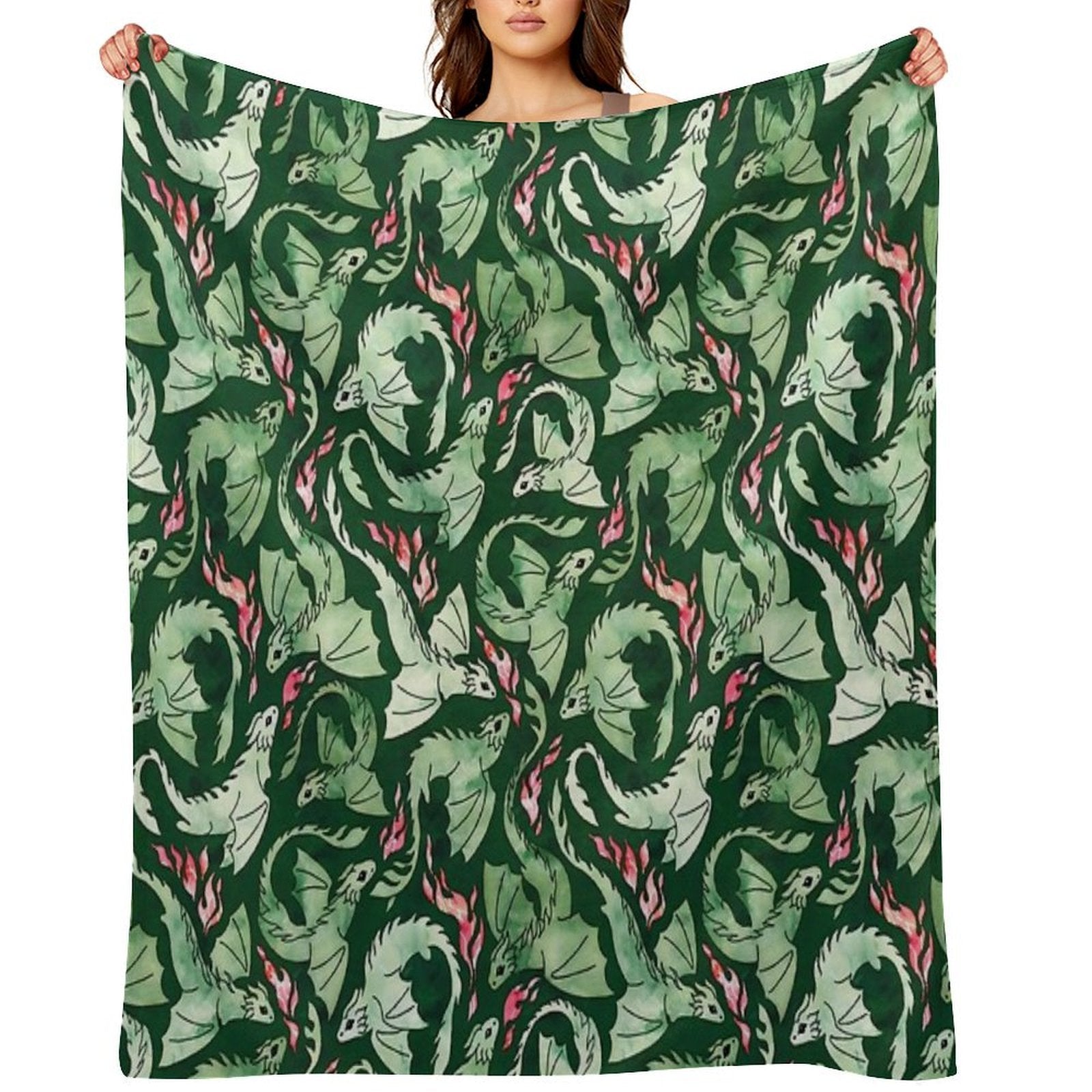 Dragon Fire Dark Green Velvety-soft Throw Blanket