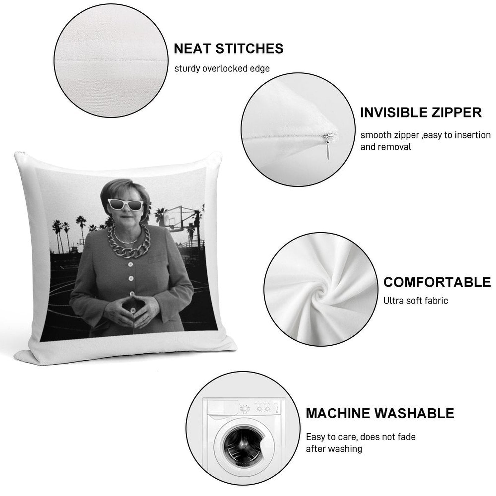 Swagela Merkel - Dark Soft Washable Throw Pillow