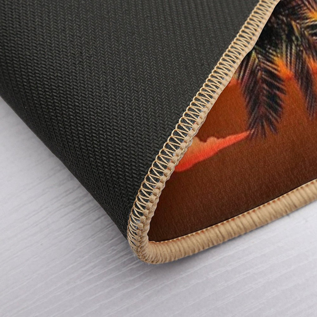 Warm Topical Sunset with Palm Trees  Fade-Resistant Bath Mat