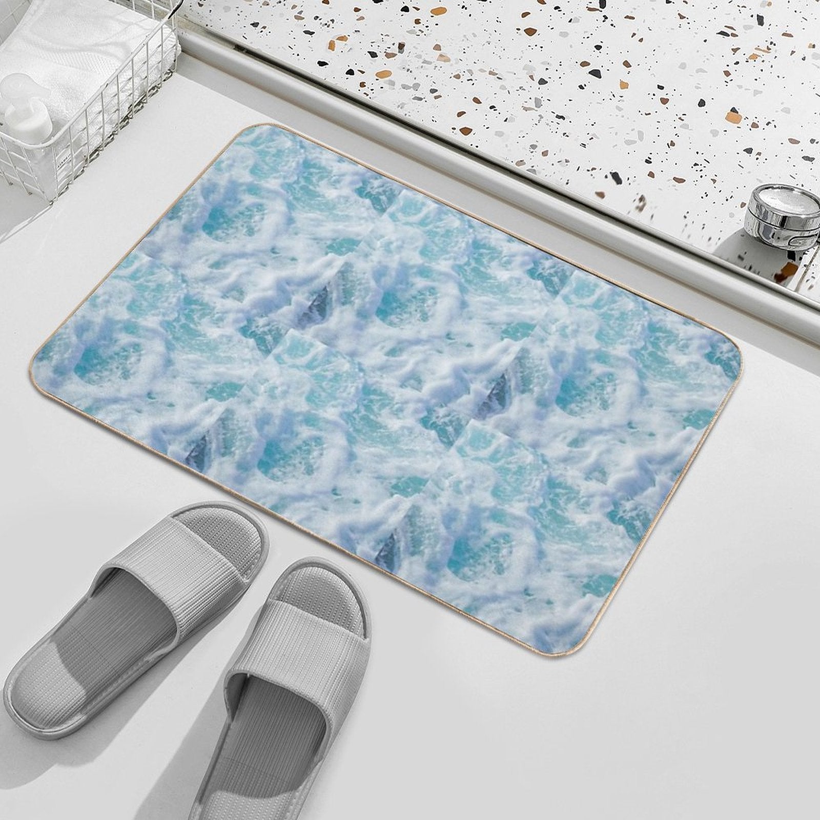 BLUE OCEAN WAVE COLLECTION  Non-Slip Bath Mat