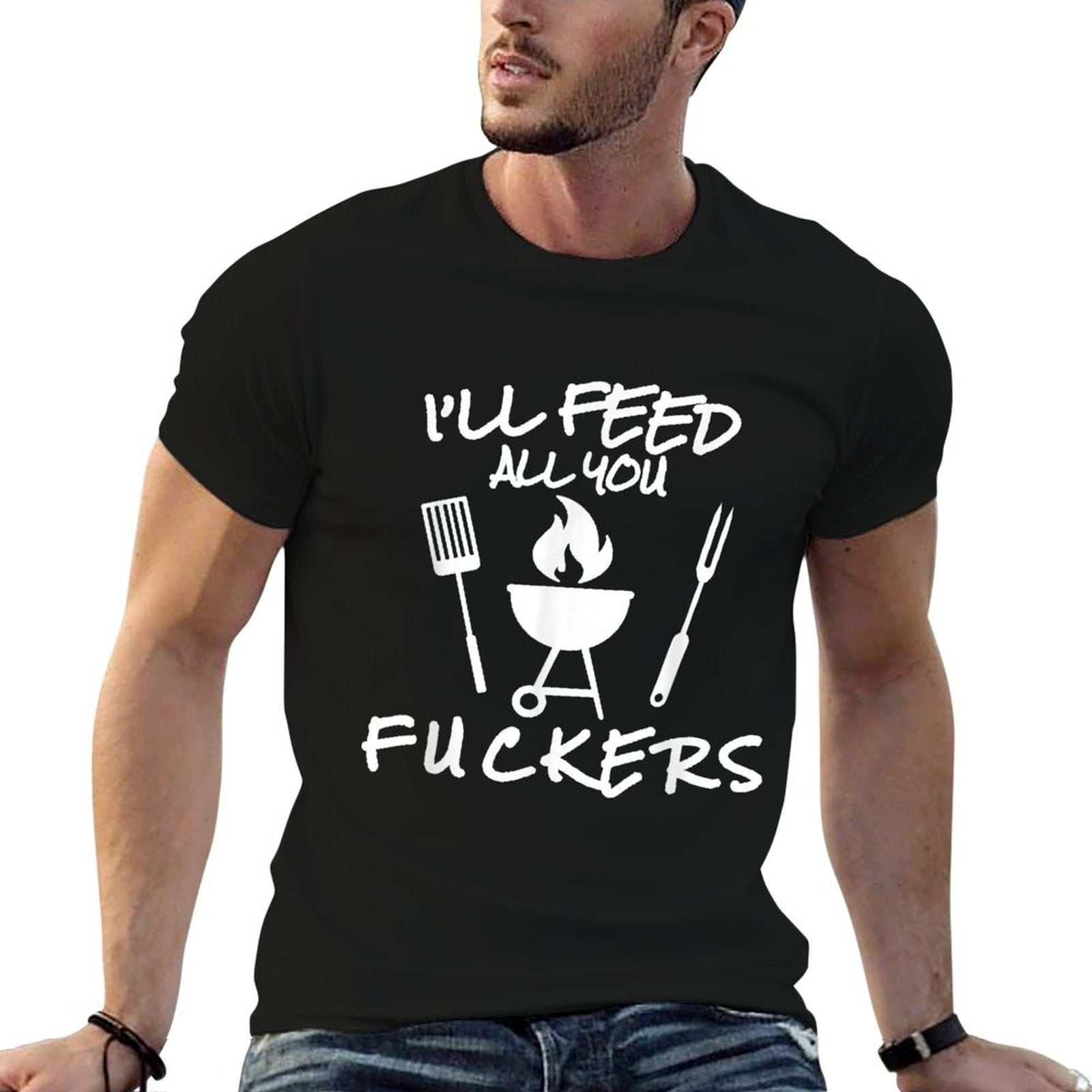 Ill Feed All You Fuckers Funny BBQ Cooking Barbeque Chef  Rolled Sleeves T-Shirt