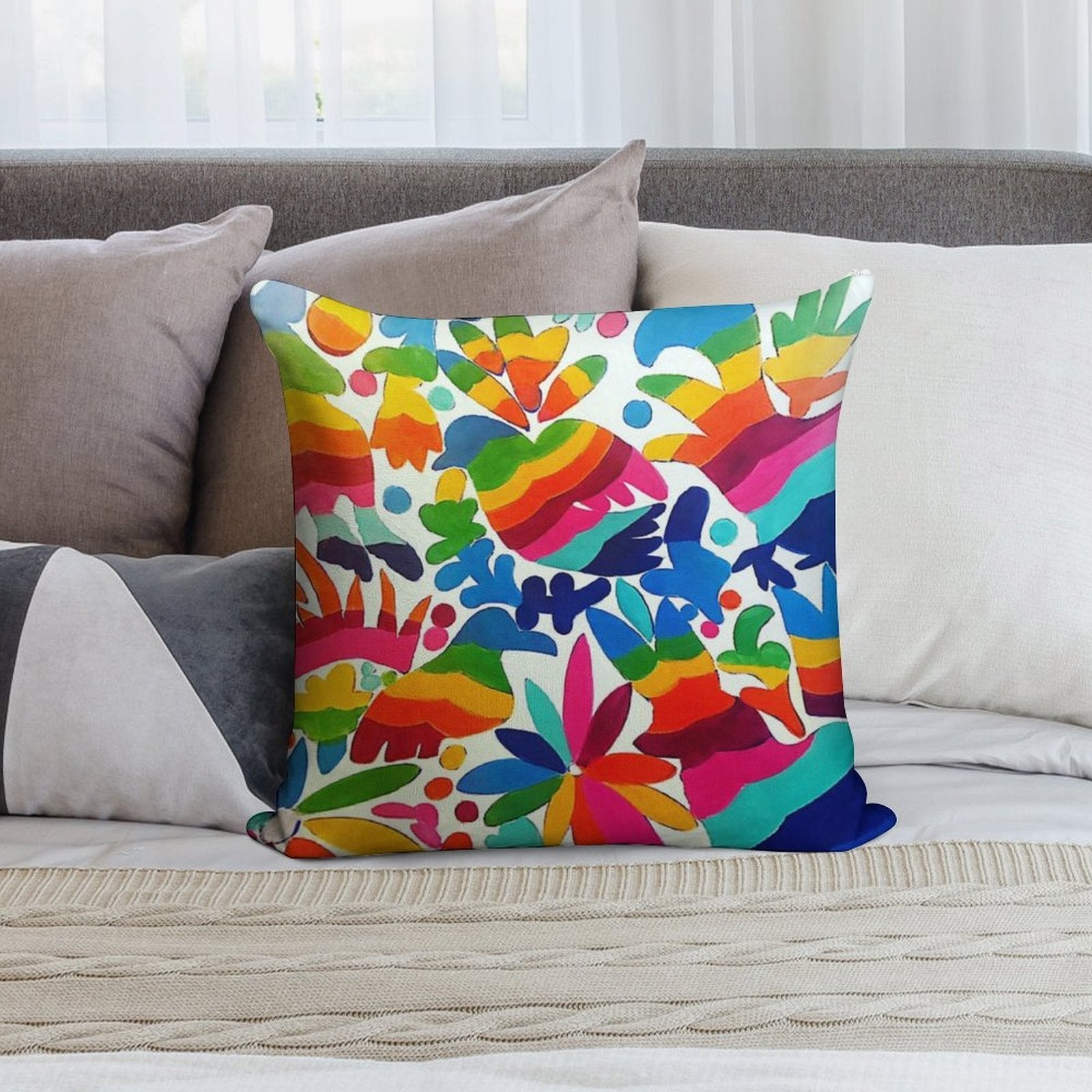 Mexican Otomi Colors Soft Anti-Pilling Throw Pillow