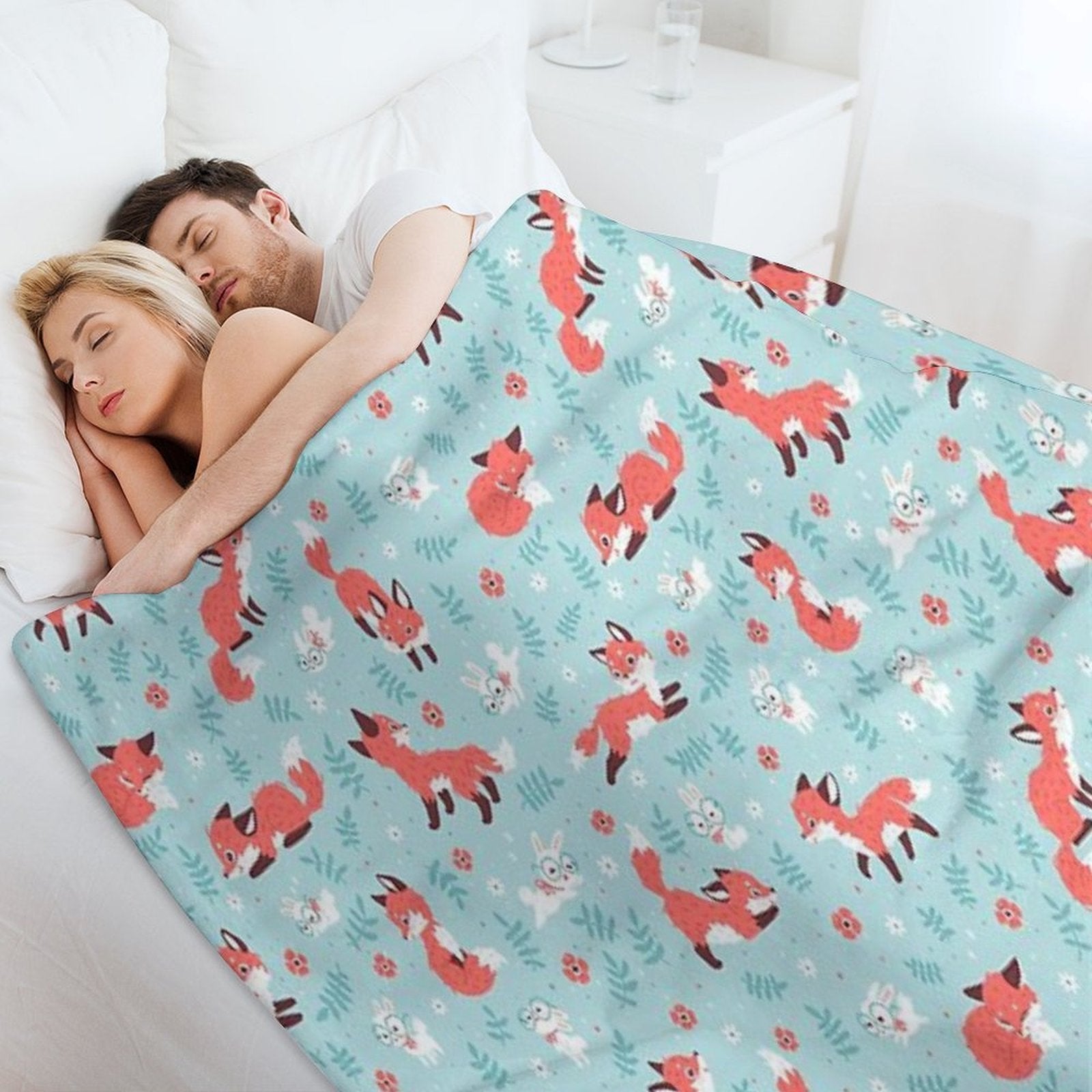 Fox And Bunny Pattern Durable Throw Blanket