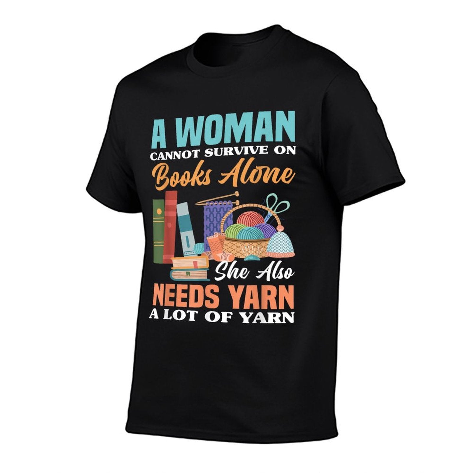 Woman Survives On Books Yarn Knitting  Polyester Blend T-Shirt