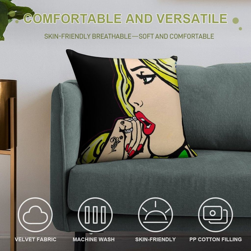 Graffiti Rat Vs Pretty Pop Art Girl Soft Skin-Friendly Throw Pillow