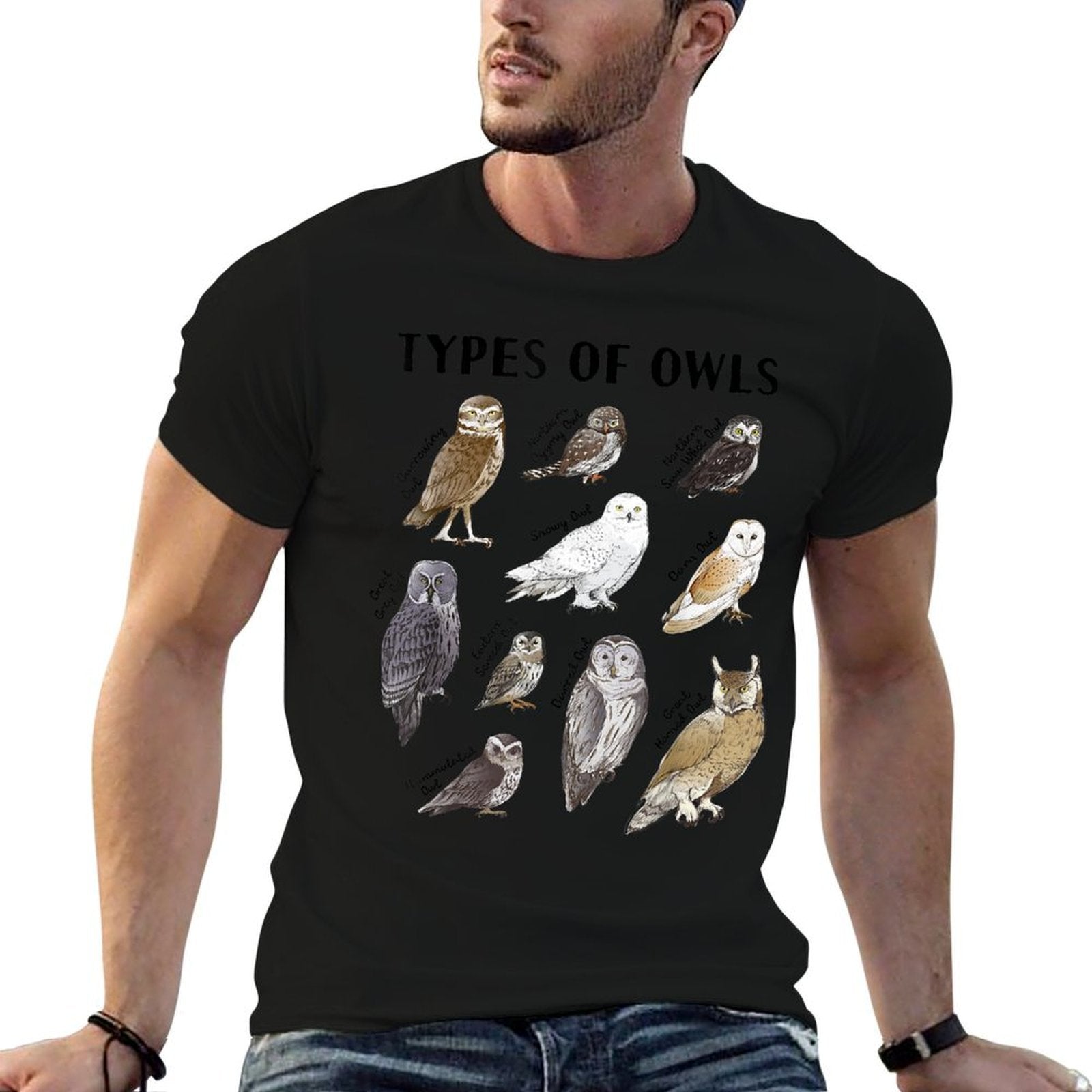 Types of Owls Educational Collection Cute Owl Lover  Stretchy T-Shirt