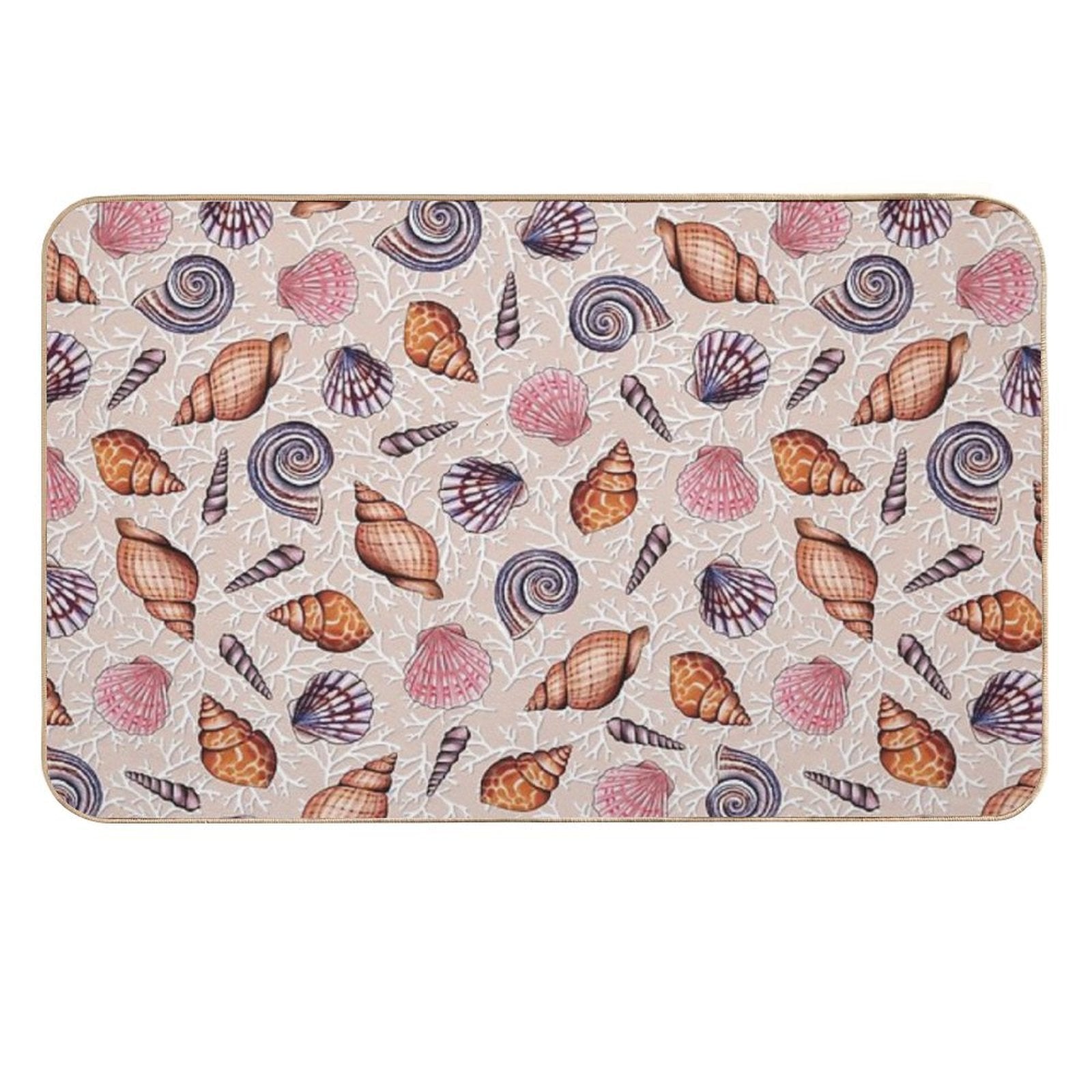 Pale Pink Seashells & Coral  Easy To Clean Bath Mat