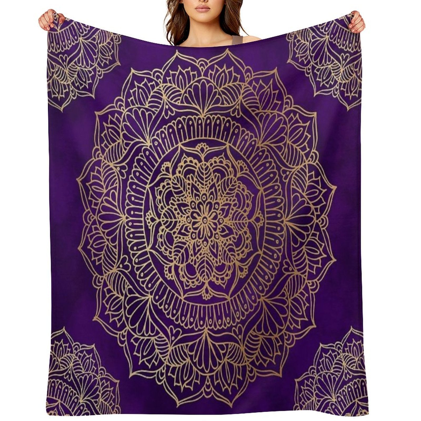 Royal Purple And Gold Mandala Machine-washable Throw Blanket