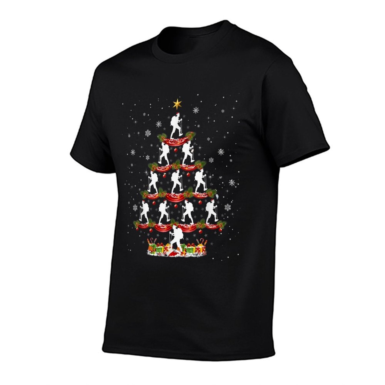 Hiking Santa Christmas Tree Merry Christmas Trekking  Ribbed Collar T-Shirt