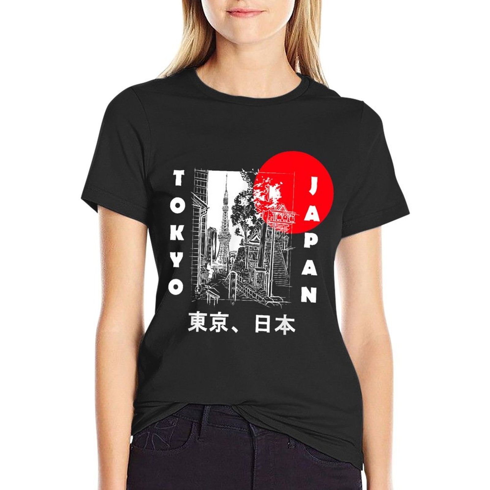 Japan Aesthetic Retro Comic Tokyo Silhouette Japanese Font  Tagless Design T-Shirt