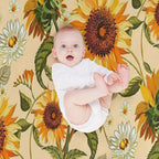 Sunflowers 70s Vintage Golden Retro Pattern, Yellow And Orange Flowers Multi-functional Throw Blanket