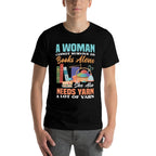 Woman Survives On Books Yarn Knitting  Polyester Blend T-Shirt