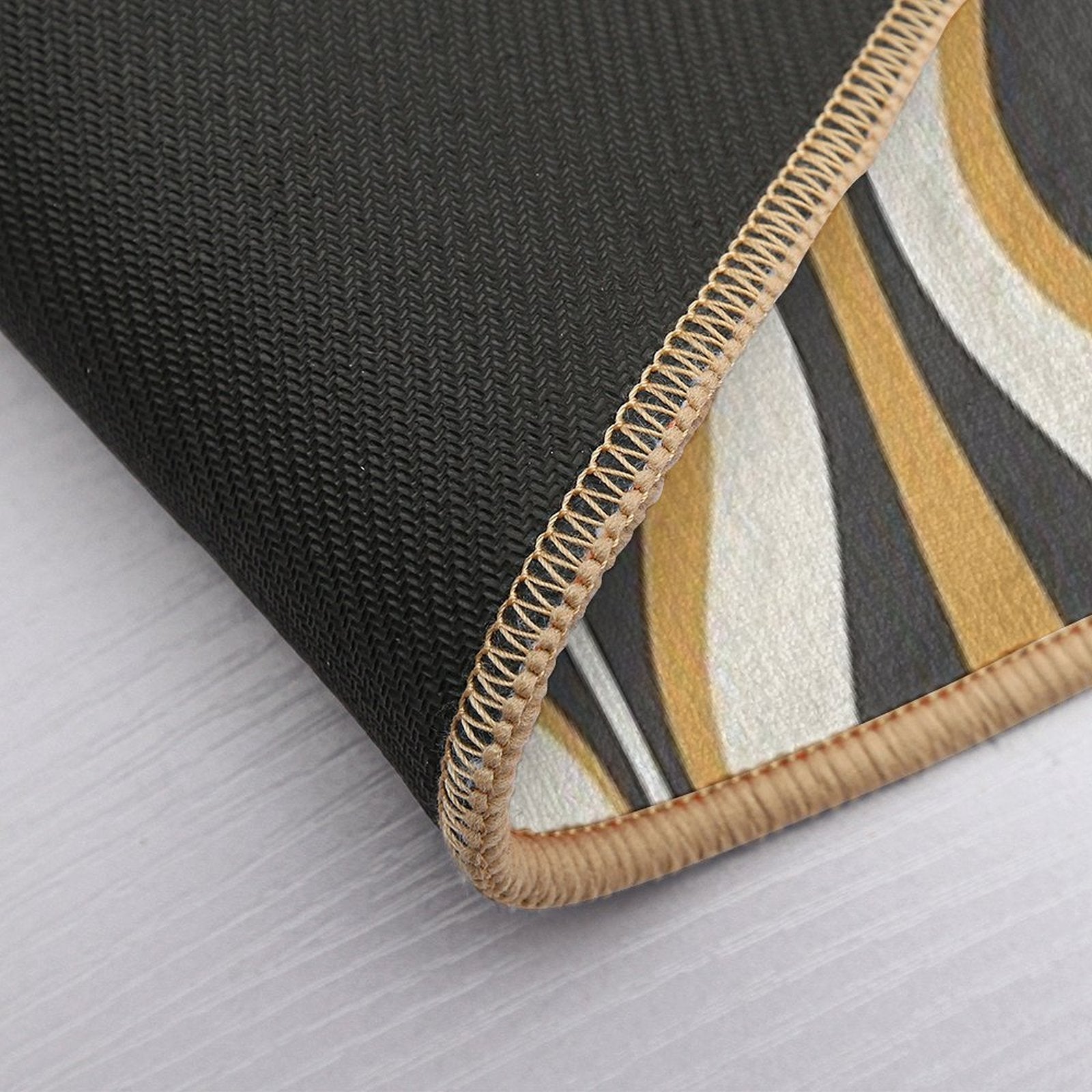 Hourglass Abstract Mid-century Modern Pattern in Charcoal Grey, Muted Mustard Gold, And Cream  Anti-Trip Bath Mat