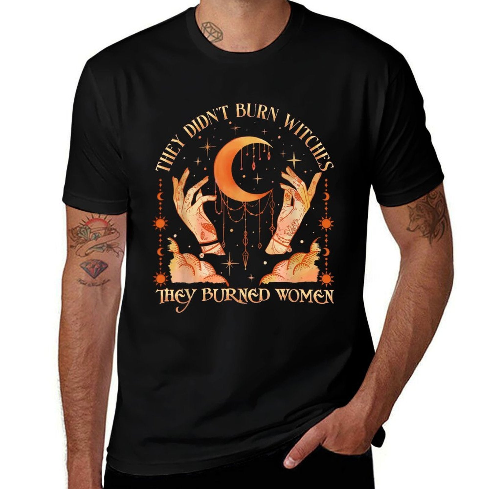 Witch Halloween They Didnt Burn Witches They Burned Women  Ribbed Collar T-Shirt