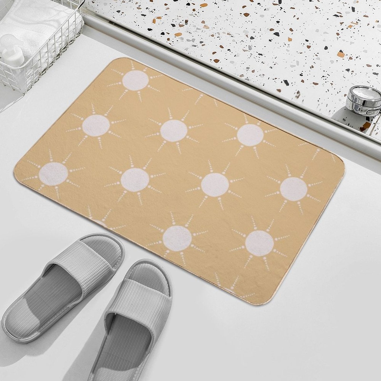 Pretty Polka Dots Sun Pattern Boho Aesthetic In Muted Colors Honey Yellow  Easy To Clean Bath Mat