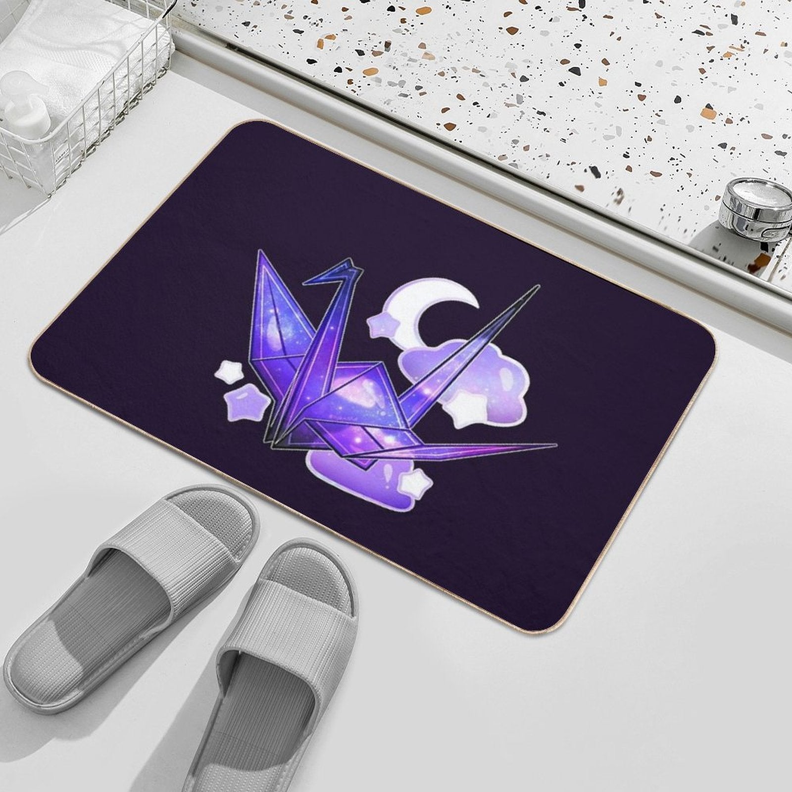 Night Sky Paper Crane  Absorbent Bath Mat