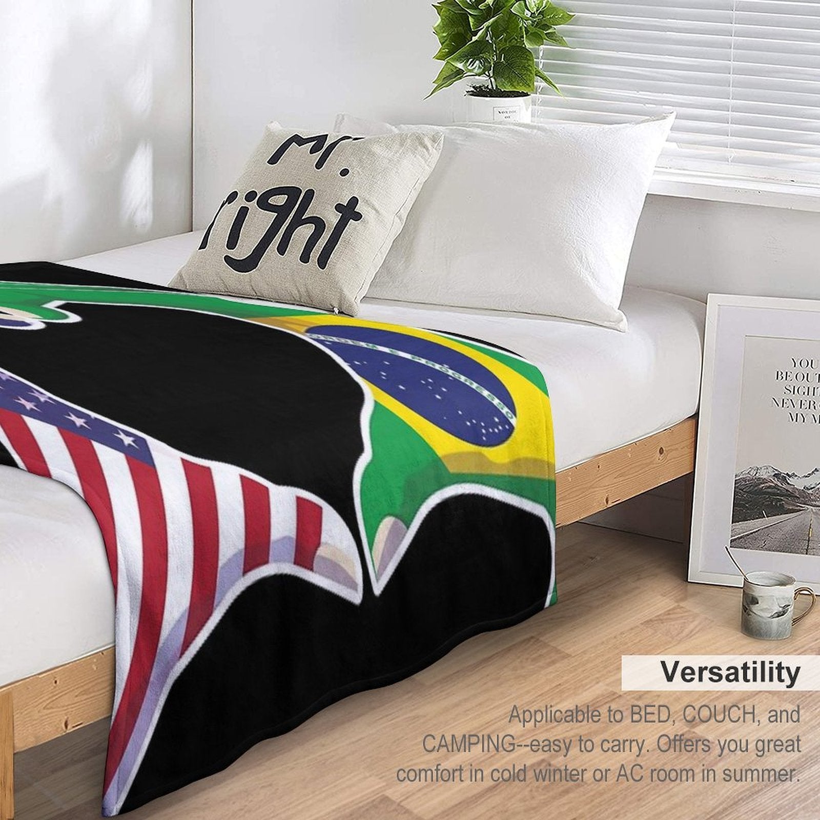 Brazilian Brazil USA United States American America Love Heart Peace Plush Throw Blanket