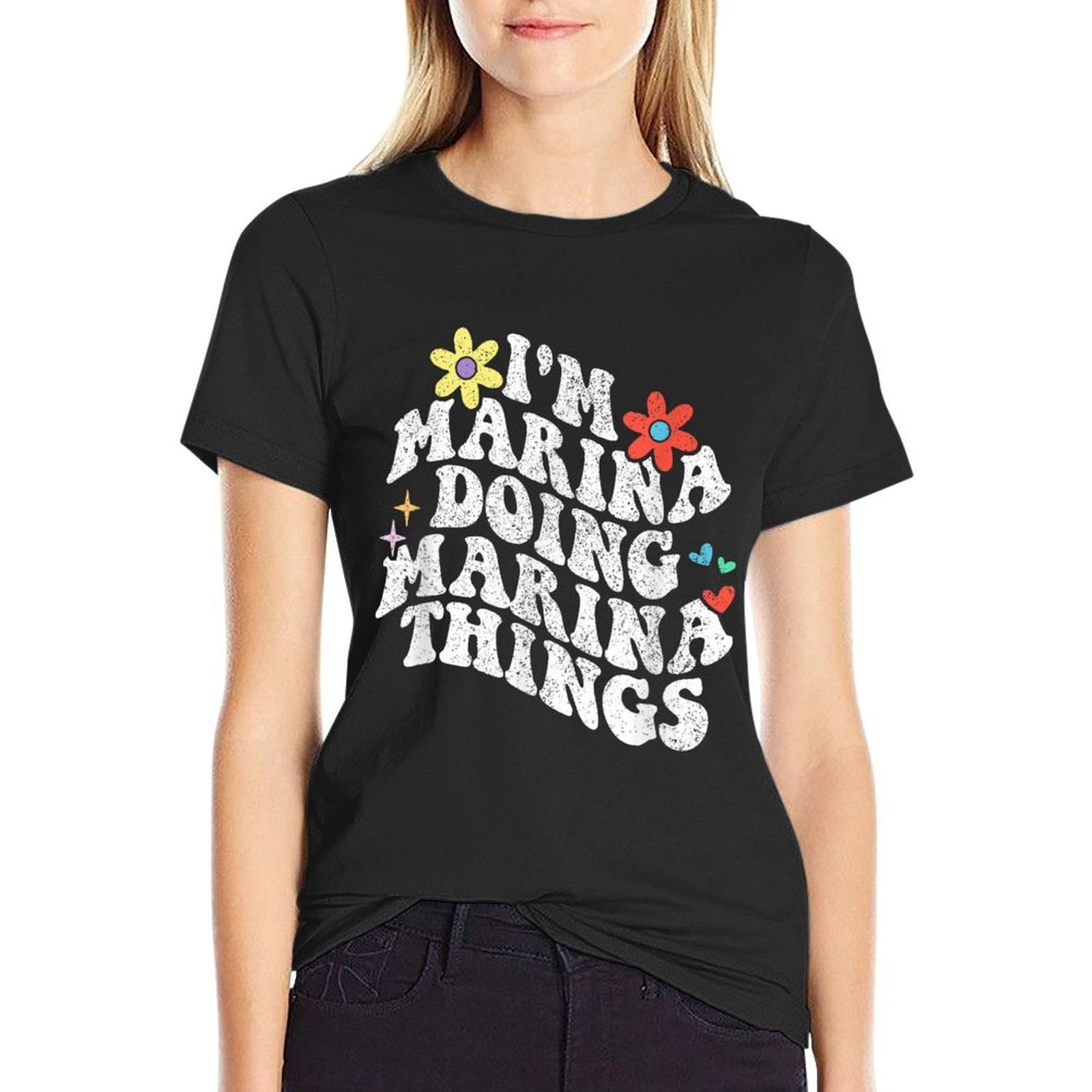 Retro Groovy Im Marina Doing Marina Things Funny Mothers Day  High-quality Stitching T-Shirt