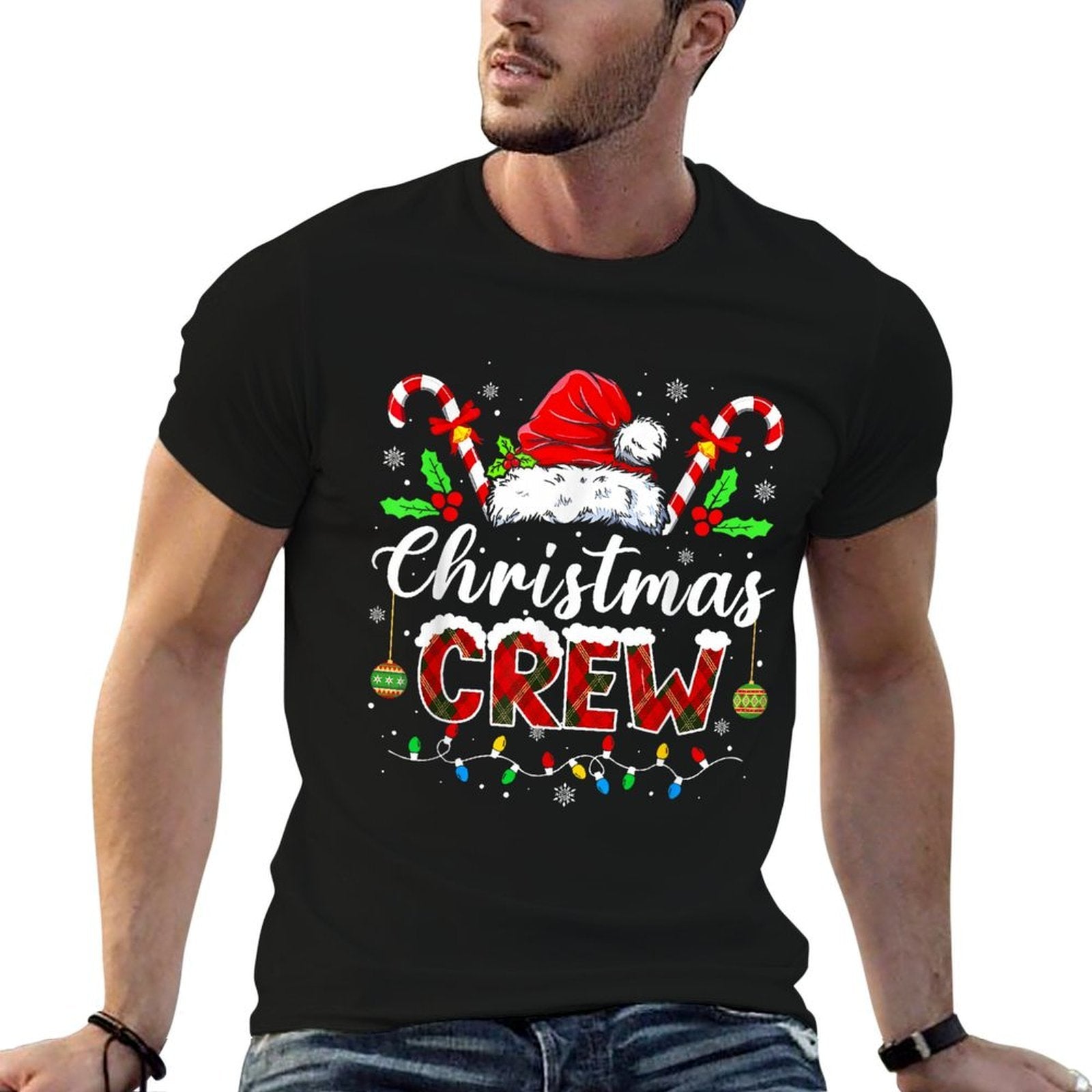 Christmas Crew Xmas Lights Family Matching Pajamas Holiday Comfortable T-Shirt