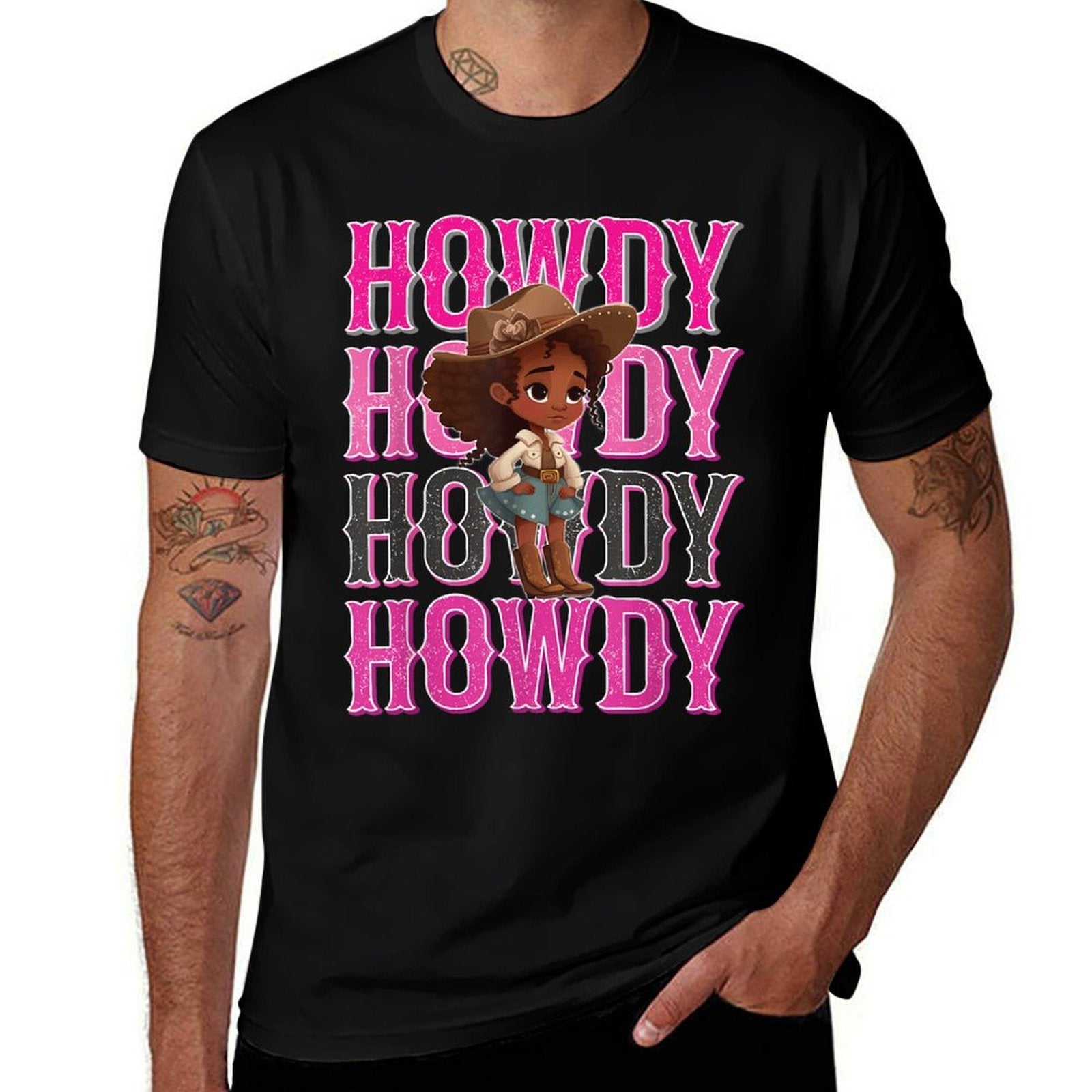 Western Howdy Black Cowgirl Cute African American Women Kids  Relaxed-fit T-Shirt